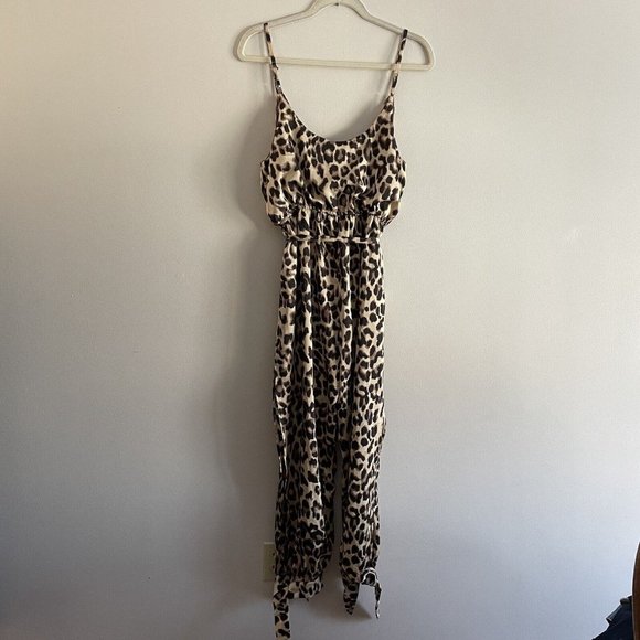 Lulus Women XL Leopard Print Satin Ankle Ties Jumpsuit - Picture 9 of 12